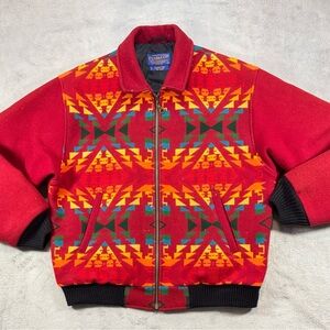 Vintage Pendleton High Grade Western Wear Wool Blanket Jacket Aztec Native USA L